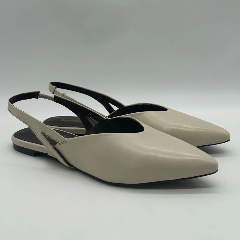 Seychelles Good Girl Ivory Leather Slingback Flats Pointed Toe Size 6 NWT - Picture 4 of 13